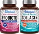 Probiotika + kolagēna paka, 4-in-1 sievišķīgā probiotika (30ct) un 6-in-1 superkolagēns (90ct), 2 iepakojumi, dzērvenes, gremošanas un veselīgs novecošanas atbalsts, ne-GMO