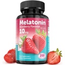 Melatonīna tabletes - 10 mg uztura bagātinātāji - zemeņu aromatizētas - 200 Vegan tabletes - pēc NextGenu