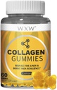 WXW Hidrolizēti kolagēna peptīdi Gumijas sievietēm, ne-GMO anti-Aging formula ar biotīnu, cinku, vitamīniem C & E matiem, ādai un nagiem; 60ct, Lemon Flavor