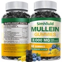 1 Iepakojums bez cukura 3000MG Mullein Gummies - plaušu tīrīt, Mullein Leaf ekstrakts papildinājums elpošanas, organisko Mullein pilieni ar Quercetin un Bromelain plaušu, gremošanas veselība un imūnās