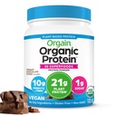 Orgain Organic Vegan Protein + 50 Superfoods Pulveris, Krēmveida Šokolādes Fudžes - 21g Augu izcelsmes proteīns, 10g Prebiotic Fiber, Nav laktozes sastāvdaļas, nesatur lipekli, nav pievienots cukurs, nav GMO, 1.12 Lb