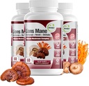 GreeNatr Complete Sēnes Papildinājums -10 in 1 Komplekss ar Lions Mane, Cordyceps, Shiitake, Chaga, Turcija Aste Imūnsupport, Atmiņa, Focus & Natural Energy Booster - 180 kapsulas (3 pudeles)
