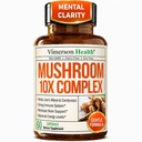Spēcīgs sēņu komplekss ar Turciju Aste, Lions Mane ekstrakts, Šitake Sēnes, Reishi, Cordyceps, Maitake, Chaga & More – 10-in-1 Sēņu papildinājums garīgai skaidrībai, dabas enerģija un fokuss