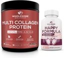 Veselīgs labsajūta Multi kolagēns Olbaltumvielu pulveris Hidrolizēts (Type I II III V X) Laimīgu Formula Dabas Stress Formula atvieglojumu papildinājums Bundle