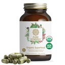 PURE SYNERGY Superfood Capsules - Organic Superfood & Greens Papildinājums - ) Veseli pārtikas produkti Tāpat kā Super Greens, Spirulina, & Sēnes - Enerģētikai, Veselīga novecošana un Imūnveselība (270 Kapsulas)