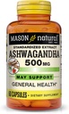 Mason Natural Ashwagandha 500 mg, adaptogēns stresa un enerģijas atbalstam, augu papildinājums, 60 dienu piegādes