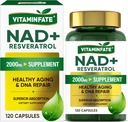 NAD+ papildinājums 2000 mg - 120 Kapsulas True NAD+ & Resveratrol, NMN Alternatīvi atbalsta Anti-Aging, Celular Energy & Remonts, Metabolisma un smadzeņu Boost vīriešiem un sievietēm