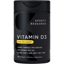 Sports Research® Vitamīns D3 w/Coconut MCT Oil - augstas potences vitamīns D3 5000i (125mcg) Papildinājums imūnās un kaulu atbalsta - bez sēklu eļļas - ne-GMO - bez lipekļa (360 Šķidrie softgeli)
