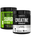 Jacked Factory NITROSURGE Pre Workout Papildinājums (Green Apple, 30 Servings) & Kreatīnu monohidrāta pulveris (Neuzliesmojošs, 30 Servings)