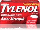 Tylenol Extra Strength Caplets ar 500 mg acetaminofēna, sāpju relivera un drudža reduktoru, Galvassāpes, muguras un menstruālā sāpju mazināšanai, 225 sn