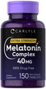 Carlyle Melatonin 40mg komplekss - 150 Ātri izšķīdiniet tabletes -- Extra Strength Support -- ar Ashwagandha un kumelītes -- Vegetarian, Non-GMO, bez lipekļa Papildinājums