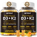 Vitamīns D3 5000iu & K2( kā MK7 ) 200mcg Gumijas + 600mg Kalcijs, ar kokosriekstu eļļu augstai absorbcijai, maksimālais spēks D3 K2 vitamīna papildinājums - atbalsts kauliem Muskuļu zobi Imūns, Vegan 2Iepakojumi