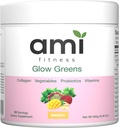 Glow Greens pulveris, kolagēns ar probiotikām, vitamīni, gremošanas enzīmi, Superfoods, Gut Veselība, Uzputošanas Reljefs, Radiant Skin, Natural Glow, Spirulina, Sulu maisījums, 30 SVG, Mango