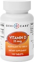 GeriCare vitamīns D 25mcg tabletes, veicina veselīgu kaulu un imūno atbalstu, uztura bagātinātājs, 100 skaits (iepakojums no 1)