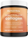 Perfect Keto Beauty + miega zāles Fed kolagēna peptīdi Proteīns Pulveris ar Ashwagandha, Magnijs, Biotīns, Hialuronskābe, L Teanīns, Mati, āda, nagu un relaksācijas atbalsts, Turmeric Coconut Latte