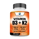 Amerikāņu standarta bagātinātāji D3 vitamīns 5000 SV (125mcg) Plus K2 vitamīns (MK7) 200mcg Kapsula - bez lipekļa, ne-GMO, 120 kapsulas, 120 Kalpojumi, 120 Dienas Apgāds