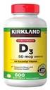 Kirkland paraksts Extra Strength D3 50 mcg, 600 Softgels