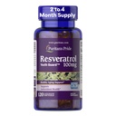 Puritan's Pride Premium Resveratrol Youth GuardTM 100mg, Imūnsistēmas, antioksidanta, cukura vielmaiņas, asins plūsmas un asinsvadu funkcijas papildinājums, 120 Rapid Release Softgels