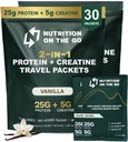 Uzturs uz Go Whey Olbaltumvielas Izolāts Paketes ar kreatīnu – 25g Olbaltumvielas + 5g Kreatīns – Viena serve Travel Olbaltumvielu Pulveris – Vanilla (30- Iepakojums)