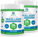 BioTrust Tri Collagen Pulveris - 3-in-1 Hidrolizēts kolagēna peptīdu pulveris (I, II, & III tips) - Zāles feda kolagēna proteīna pulveris pretnovecošanās, ādas, matu, kaulu un locītavu veselībai - Neapslimots, 2-paka