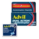 Advil Divējāda iedarbība ar acetaminofēns un Ibuprofēns (2 devas ekvivalents) 8 stundas sāpju atvieglojums, apvalkoti 144 Ct Caplets un 2 Ct paraugu Advil PM