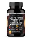 Nootropic sēņu papildinājums - Lions Mane, Cordyceps, Reishi, Chaga Blend Enhanced Focus, Atmiņa, Kognitīvais atbalsts, Smadzeņu vitamīnu un fokusa papildinājums, 90 Vegan kapsulas