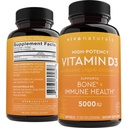 Viva Naturals D3 vitamīns 5000 SV Softgels, 360 skaits (125 μg), atbalsta kaulu un imūno veselību, augstu potenci D vitamīns