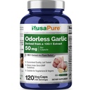 NusaPure Odorless Ķiploki 100:1 Ekstrakts, 50 mg Ekvivalents 5000 mg Kapsulām - 120 Veggie Caps - Augsta potence - Augu papildinājums - Ne-ĢMO