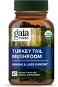 Gaja Ārstniecības augi Turcija Astes sēnes - Imūnais atbalsta papildinājums, lai palīdzētu uzturēt aknu veselību - ar Organic Turcija Astes Sēnes Augļkopības Ķermeņa ekstrakts - 40 Vegan Kapsulas