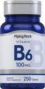 Piping Rock Vitamīns B-6 100mg Papildinājums - 250 tabletes - kā piridoksīns hidrohlorīds -- ne-GMO un veģetāru formula