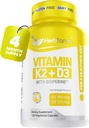 Imūnās sistēmas atbalsts K2 vitamīns (MK7) ar D3 5000 Iu papildinājumu + bioperīns (melnie pipari) • Spēcīgi kauli un sirds veselība -- K2 D3 komplekss - Viegli norīt 120 Veg kapsulas