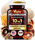 Lauvas Mane Papildkapsules - ASV Ražots 10 in 1 Sēņu Papildinājums - Sēņu komplekss ar Lions Mane, Cordyceps, Turkey Aste, Reishi, Shiitake for Cognitive & Imūnsupport - 120 Count