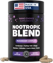 Nano Choice Nootropic Blend - Sēņu komplekss Papildinājums smadzenēm, Fokuss, Produktivitāte un Imūnsupports -- Non-GMO, Vegan, Ražots ASV - 120 Kapsulas