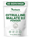 Prizūra L-citrullīna pulveris 250g, Premium Citrulline 2:1 Malāta papildinājums izturības veiktspēju un enerģiju, Pre-Workout Citrulline malāta pulveris - Uzlabot Muskuļu sūkņi un reģenerācija - 83 Kalpo