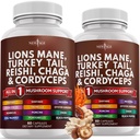 JAUNS VECUMS Lauvas Manē Sēņu Papildinājums ar Turciju Aste Reishi Cordyceps Chaga with Marshmallow Root - 120 Count