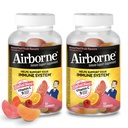 Airborne 750mg Vitamīnu C Gumijas pieaugušajiem, Imūnsupport Gumijas ar spēcīgiem antioksidanti VIT C & E, Kofeīns Bezmaksas - 2x63ct Pudele (42 Servējumi), Asorti augļu Flavor
