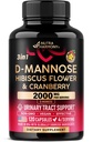 D-mannose 2000mg ar Dzērveni & Hibiscus - klīniski pārbaudīts stiprums urīna trakta veselībai - papildinājums sievietēm - urīnpūšļa, aknu un mikrofloras atbalsts - ražots ASV - Vegan, 120 kapsulas