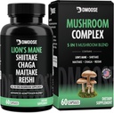 Lions Mane Sēņu komplekss - 5300 mg Adaptogēns Blend for Memory, Focus and Imūnsupport - 5 in 1 Lionsmane, Chaga, Maitake, Shiitake un Reishi Extract, Nootropic Mushroom papildkapsulas
