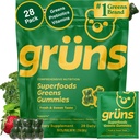 Grūn Adult Super Greens Multivitamīnu Gummies, Superfood Gummy Vitamīni sievietēm un vīriešiem ar Spirulina, Chlorella, Adaptogens & Prebiotic Fiber gremošanas veselībai (28 grāfs)