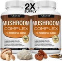 Toplux Sēnes Papildinājums Lauvas Mane & Cordyceps Reisi Chaga 10 Organic Mushroom Blend to Support Imūnās sistēmas, atmiņas, Focus & Clarity and Increase Energy, vīriešiem, 60 kapsulas