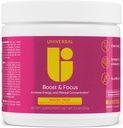 Universal U Boost & Focus pulver, palielināt enerģijas un kognitīvo veiktspēju, pirms treniņa, pielāgot devu, VIT B12, niacīns, holīns, L-tirozīns, bez mākslīgās uzliesmojuma, 30 Kalpotāji (Mango Twist)