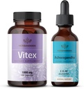 HERBAMAMA Vitex un Ashwagandha Kit - 1000 mg Vitex Chasteberry kapsulas un Ashwagandha šķidrums pilieni 2 fl oz - Vegan, ne-GMO, cukurs un bezalkohols - 2 iepakojumi