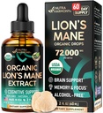 Lions Mane Liquid - USDA Certified Organic Lions Mane Papildinājums - Smadzeņu atbalsts, enerģija, atmiņa un fokuss - Cukurs un bezalkohols Lauvas Mane Sēņu ekstrakts 72,000 mg / Pudele, 2 Fl OZ, 2 Mēnešu Piedāvājums
