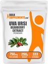 BulkSupplements.com Bearberry Leaf Extract Powder - Uva Ursi ekstrakts, augu papildinājums - Vegan & Gluten Free, 750mg per Serving, 250g (8.8 oz) (iepakojums no 1)