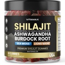 Organic Shilajit Gummies, Sea Moss, Ashwagandha, 105+ Trace Minerals – Organic Dagock Root & Lions Mane Sēnes – Arbūzu Flavor - Vegan & Non-GMO – Ražots ASV – 60ct