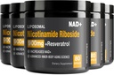 NAD papildinājums - NAD+ ar nikotīnamīdu Riboside (NR) un Resveratrol Quercetin 900mg Pure Organic NAD Plus šūnu remontam Veselīgas novecošanas smadzeņu funkcija, 80 kapsulas (iepakojums no 5)