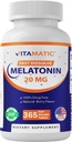 Vitamātiskais melatonīns 20 mg tabletes; veģetārietis, ne-ĢMO; bez lipekļa; 1 gada piedāvājums; ) dabīgais ogulāju uzliesmotājs - 365 Tabletes