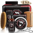 Tēvi Diena Tētis Dāvanas, Beard Kit vīriešiem, Beard Growth and Grooming Kit w/Beard Oil Beard Balm Beard Beard Beard Beard Šķēres, Dzimšanas dienas dāvanas vīriešiem Vīrs Viņa vectēvs dēls brālis