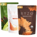 RYZE SUPERFOODS Ultimate Energy Bundle, USDA Organic Mushroom Coffee & Mushroom Matcha + Probiotic Creamer ar 6 adaptogēnas Sēnes labākai enerģijai, Focus, Digestion, Immunity, 30 pasniedz katru