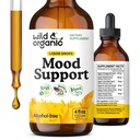 Wild & Organic Mood Support Papildinājums - Dabiskie šķidruma pilieni pozitīvai enerģijai - Calm Mind Papildinājums sievietēm un vīriešiem - Non-Alcohol Ashwagandha & Rhodiola Rosea Saknes Tincture par labu Mood - 4 oz